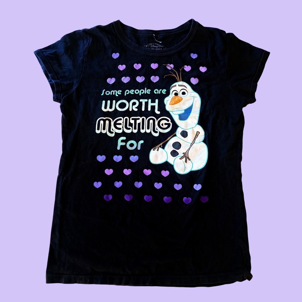Disney Frozen Olaf Worth Melting For Black Graphic Tee Shirt Baby Tee #17